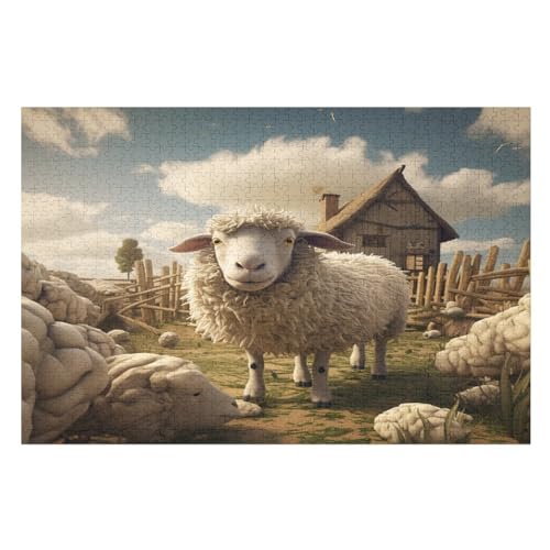 Pasture Schaf Puzzle Für Erwachsene 1000 Teile Premium 100% Recyceltes Brett Zum Lernen, Lernspielzeug, Familienspiele Kinder Holzpuzzle （75×50cm） von GGJJTT