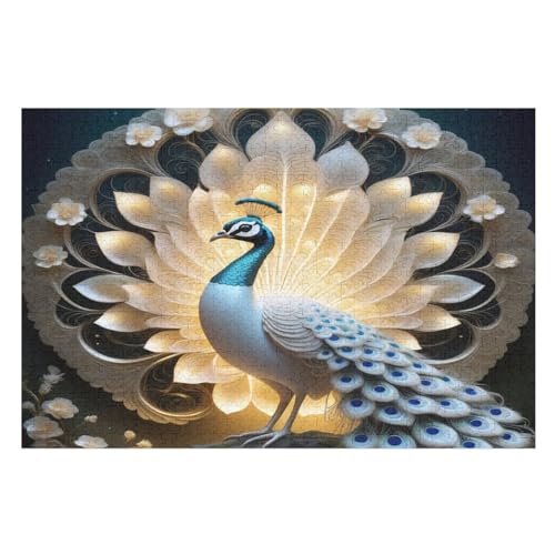 Pfau -Puzzle, 1000 Teile,Holzpuzzle Für Erwachsene Kinder, Lustiges Spielzeug, Denkspiel, Spielzeug, Bildungsspiel, Herausforderung, Pädagogisch, （75×50cm） von GGJJTT