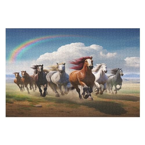 Pferd Holzpuzzle 1000 Teile Klassische Puzzles Erwachsene Kinder Puzzle DIY Kit Holzspielzeug Einzigartiges Geschenk 75×50cm von GGJJTT