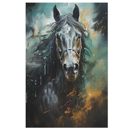 Horse -Puzzle, 1000 Teile,Holzpuzzle Für Erwachsene Kinder, Lustiges Spielzeug, Denkspiel, Spielzeug, Bildungsspiel, Herausforderung, Pädagogisch, （78×53cm） von GGJJTT
