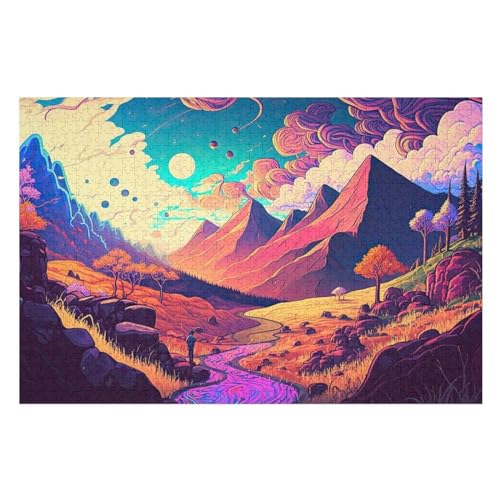 Psychedelisch Puzzle Für Erwachsene 1000 Teile Premium 100% Recyceltes Brett Zum Lernen, Lernspielzeug, Familienspiele Kinder Holzpuzzle （75×50cm） von GGJJTT
