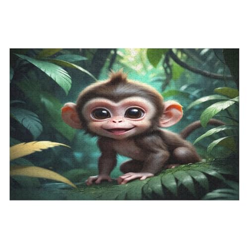 Puzzle Für Erwachsene, Cute AFFE, 1000 Puzzleteile Für Kinder, Holzpuzzles, Geeignet Für Erwachsene, Lernspiel, Herausforderungsspielzeug （75×50cm） von GGJJTT