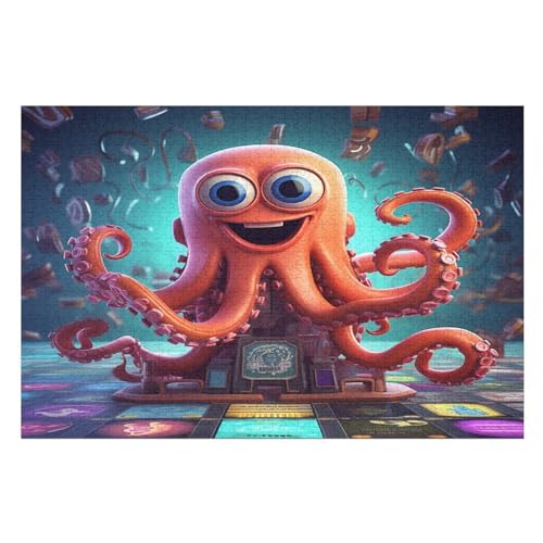 Puzzle Für Erwachsene, Cute Krake, 1000 Puzzleteile Für Kinder, Holzpuzzles, Geeignet Für Erwachsene, Lernspiel, Herausforderungsspielzeug （75×50cm） von GGJJTT