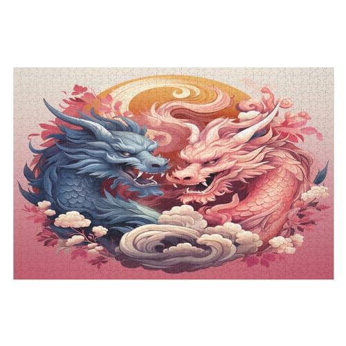 Puzzle Für Erwachsene, Drache, 1000 Puzzleteile Für Kinder, Holzpuzzles, Geeignet Für Erwachsene, Lernspiel, Herausforderungsspielzeug （75×50cm） von GGJJTT