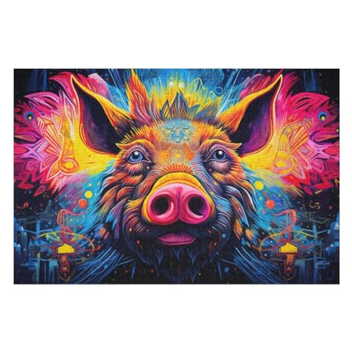 Puzzle Für Erwachsene, Schwein, 1000 Puzzleteile Für Kinder, Holzpuzzles, Geeignet Für Erwachsene Lernspiel, 75×50cm von GGJJTT