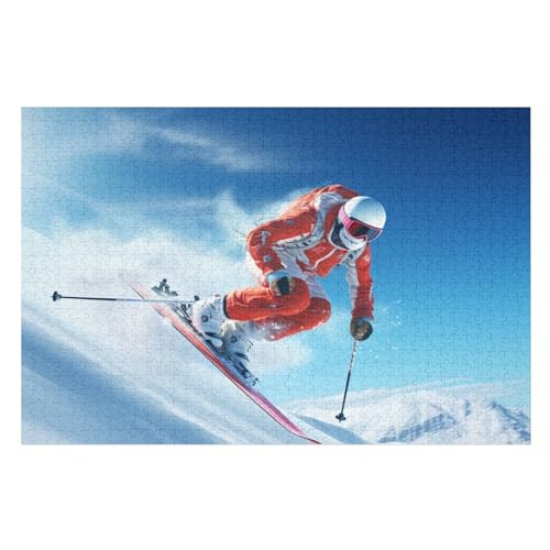 Puzzle Für Kinder, Skifahren in den Bergen -Puzzle Für Erwachsene, 1000-teiliges Holzpuzzle Für Jugendliche Und Erwachsene, Tolles 75×50cm von GGJJTT