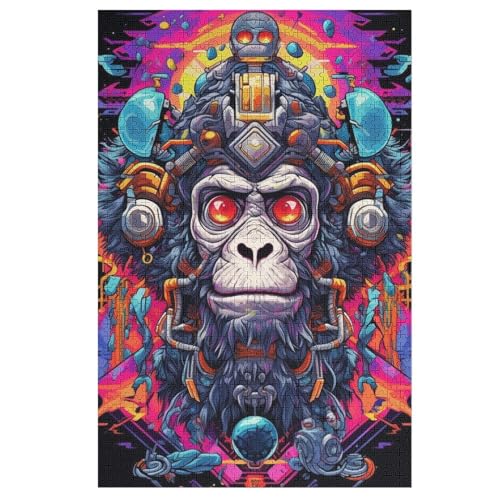 Puzzles Für Erwachsene, 1000 Teile, AFFE, Kreative Holzpuzzles, Praktisches Spiel, Familiendekoration （78×53cm） von GGJJTT