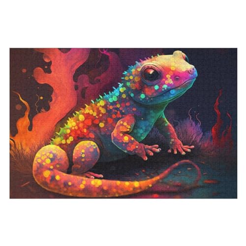 Puzzles Für Erwachsene, 1000 Teile, Bunte Geckos, Kreative Holzpuzzles, Praktisches Spiel, Familiendekoration （75×50cm） von GGJJTT