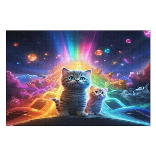 Puzzles Für Erwachsene, 1000 Teile, Cute Katze, Kreative Holzpuzzles, Praktisches Spiel, Familiendekoration （75×50cm） von GGJJTT