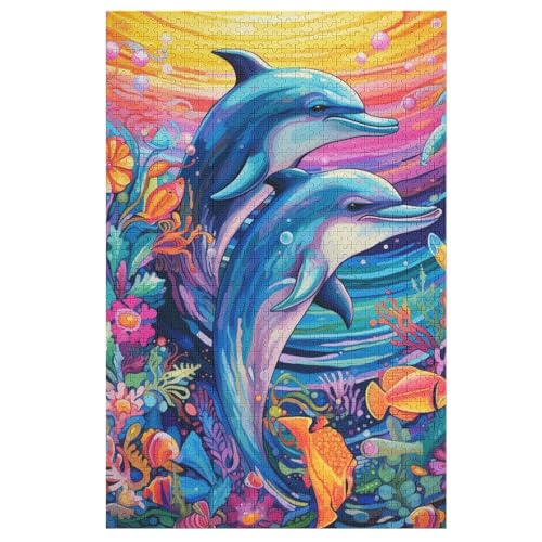 Puzzles Für Erwachsene, 1000 Teile, Delfin, Kreative Holzpuzzles, Praktisches Spiel, Familiendekoration （78×53cm） von GGJJTT