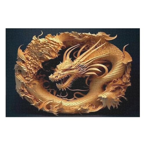 Puzzles Für Erwachsene, 1000 Teile, Drache, Kreative Holzpuzzles, Praktisches Spiel, Familiendekoration （75×50cm） von GGJJTT