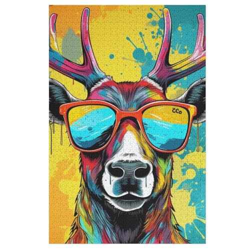 Puzzles Für Erwachsene, 1000 Teile, Elch, Kreative Holzpuzzles, Praktisches Spiel, Familiendekoration （78×53cm） von GGJJTT