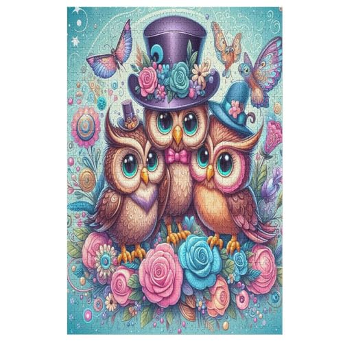 Puzzles Für Erwachsene, 1000 Teile, Eule, Kreative Holzpuzzles, Praktisches Spiel, Familiendekoration （78×53cm） von GGJJTT