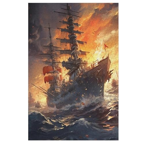 Puzzles Für Erwachsene, 1000 Teile, Kriegsschiff, Kreative Holzpuzzles, Praktisches Spiel, Familiendekoration （78×53cm） von GGJJTT