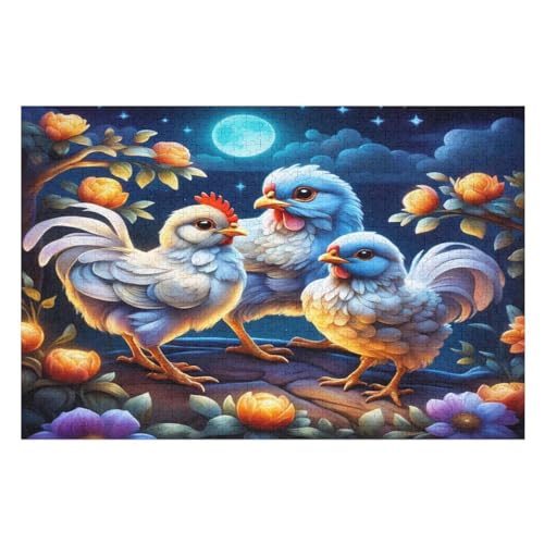 Puzzles Für Erwachsene, 1000 Teile, Niedliches Huhn, Kreative Holzpuzzles, Praktisches Spiel, Familiendekoration （75×50cm） von GGJJTT