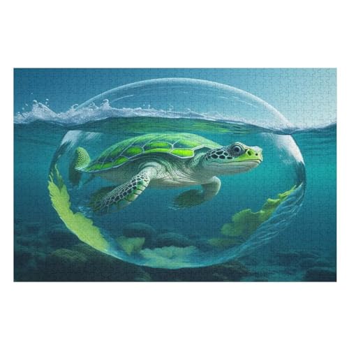 Puzzles Für Erwachsene, 1000 Teile, Schildkröte, Kreative Holzpuzzles, Praktisches Spiel, Familiendekoration （75×50cm） von GGJJTT