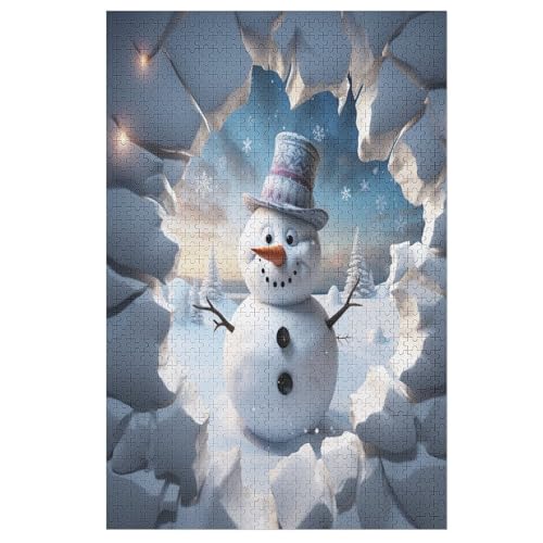 Puzzles Für Erwachsene, 1000 Teile, Schneemann Pattern, Kreative Holzpuzzles, Praktisches Spiel, Familiendekoration 78×53cm von GGJJTT
