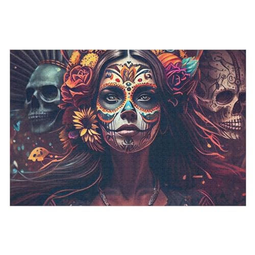 Puzzles Für Erwachsene, 1000 Teile, Totenkopf, Kreative Holzpuzzles, Praktisches Spiel, Familiendekoration （75×50cm） von GGJJTT