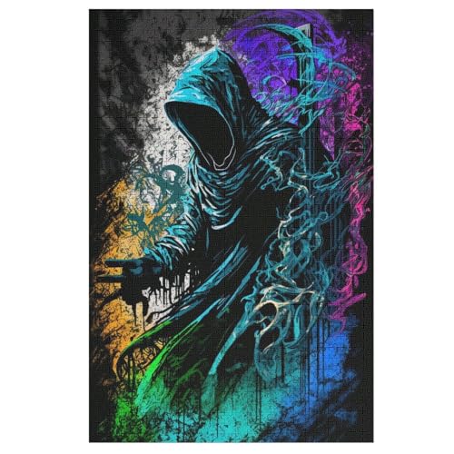Puzzles Für Erwachsene, Puzzle Den Sensenmann malen, 1000 Teile, Puzzle Aus Holz Für Erwachsene Und Kinder Ab 12 Jahren, Lernspielzeug （78×53cm） von GGJJTT