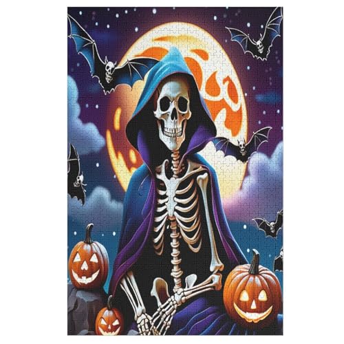 Puzzles Für Erwachsene, Puzzle Halloween Skelett, 1000 Teile, Puzzle Aus Holz Für Erwachsene Und Kinder Ab 12 Jahren, Lernspielzeug （78×53cm） von GGJJTT