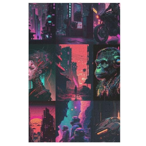 Puzzles Für Erwachsene Neonlandschaft, 1000 Teile, Puzzle Aus Holz Für Erwachsene Und Kinder Ab 12 Jahren, Lernspielzeug 78×53cm von GGJJTT
