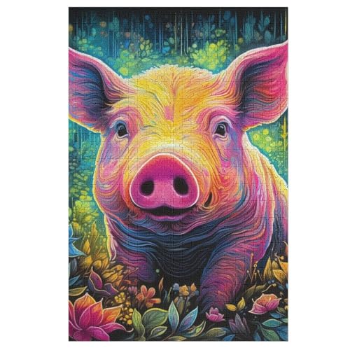 Puzzles Für Erwachsene Schwein,1000-teilige Puzzle Für Erwachsene Und Kinder Ab 12 Jahren, Holzpuzzles Für Die Heimdekoration, 78×53cm von GGJJTT