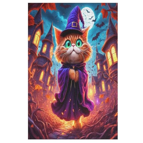 Puzzles Für Erwachsene Und Kinder, Halloween Katze -Puzzle, 1000 Teile, Kreative Holzpuzzles, Puzzles Für Erwachsene, Geschenke （78×53cm） von GGJJTT