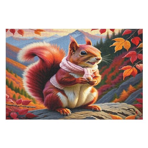 Puzzles Für Erwachsene Und Kinder, süßes Eichhörnchen -Puzzle, 1000 Teile, Kreative Holzpuzzles, Puzzles Für Erwachsene, Geschenke 75×50cm von GGJJTT