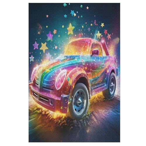 Regenbogenauto Puzzle 1000 Teile, Holzpuzzle Für Erwachsene Kinder, Impossible Puzzles, Geschicklichkeitsspiel Für Die Ganze Familie （78×53cm） von GGJJTT