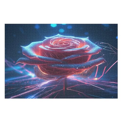 Rose Holzpuzzle Erwachsene - 1000 Teiliges Jigsaw Knobelspiel - Puzzle Für Erwachsene & Kinder - Outdoor & Reisespielzeug - Geduldspiel （75×50cm） von GGJJTT