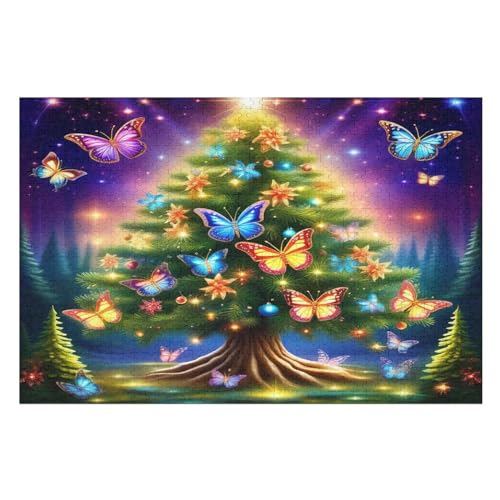 Schmetterling Christmas Tree – Puzzle 1000 Teile, Holzpuzzle, Herausforderndes Geschicklichkeitsspiel Für Die Ganze Familie, Kinder Erwachsenenpuzzle Ab 12 Jahren （75×50cm） von GGJJTT