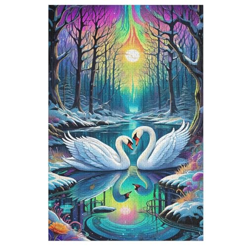 Schwan Holzpuzzle 1000 Teile Klassische Puzzles Erwachsene Kinder Puzzle DIY Kit Holzspielzeug Einzigartiges Geschenk （78×53cm） von GGJJTT