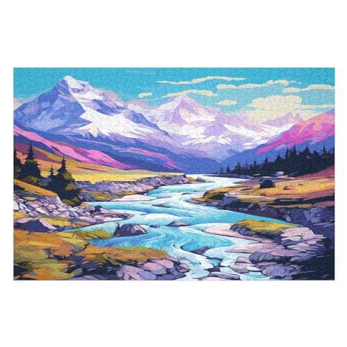 Seen und schneebedeckte Berge 1000 Teile Puzzles, Wood Craft, Hochwertiges Modernes Puzzle, DIY, Für Erwachsene Und Kinder Ab 12 Jahren, 75×50cm von GGJJTT