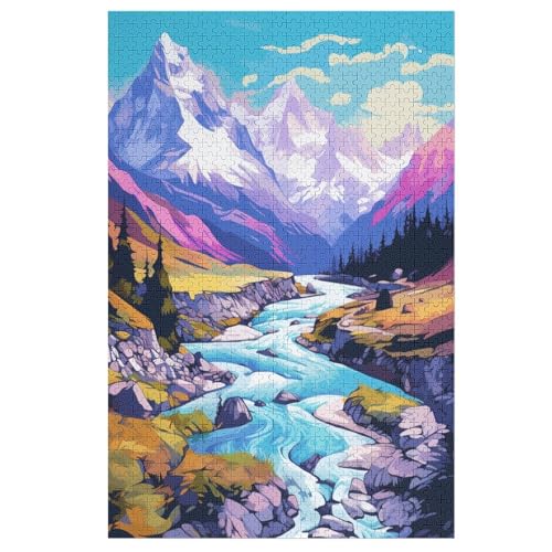 Seen und schneebedeckte Berge 1000 Teile Puzzles Für Erwachsene,Holzpuzzle - Verringerter Druck Unmögliche Puzzle Für Erwachsene 12+ Kinder 78×53cm von GGJJTT