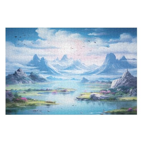 Seen und schneebedeckte Berge Holzpuzzle 1000 Teile, Knobelspiele Für Erwachsene, Teenager, Puzzles Unmögliche - Kinder Puzzle Zimmer Deko 75×50cm von GGJJTT