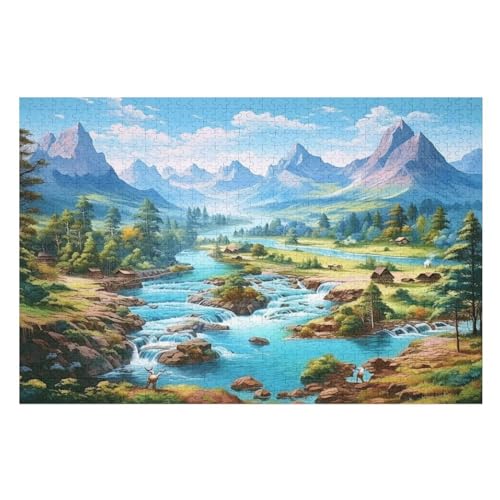 Seen und schneebedeckte Berge Holzpuzzle Erwachsene - 1000 Teiliges Jigsaw Knobelspiel - Puzzle Für Erwachsene & Kinder - 75×50cm von GGJJTT