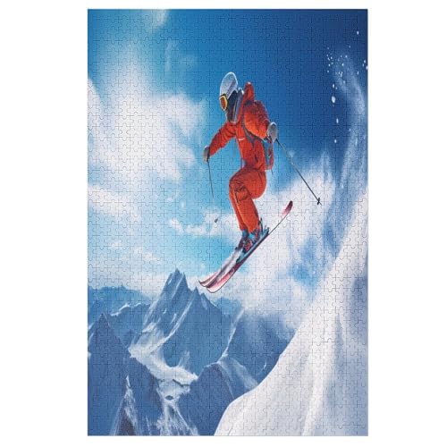 Skifahren auf schneebedeckten Bergen 1000 Teile Puzzles Für Erwachsene Holzpuzzlepuzzlespiel Puzzle Für Erwachsene Kinder Ab 12 Jahren 78×53cm von GGJJTT
