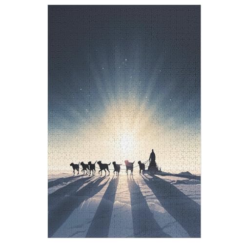 Sled Hund 1000 Teile Puzzles, Wood Craft, Hochwertiges Modernes Puzzle, DIY, Für Erwachsene Und Kinder Ab 12 Jahren Holz, Puzzle （78×53cm） von GGJJTT
