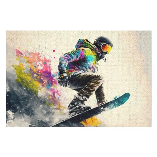 Snowboard -Puzzle, 1000 Teile,Holzpuzzle Für Erwachsene Kinder, Lustiges Spielzeug, Denkspiel, Bildungsspiel, 75×50cm von GGJJTT