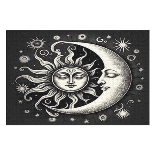 Sonne und Mond,1000 Teile,Holzpuzzle,einzigartiges Puzzle,kreatives Puzzle,Geschenk Für Erwachsene,Familienspiel,Herausforderungsaktivität,（75×50cm） von GGJJTT