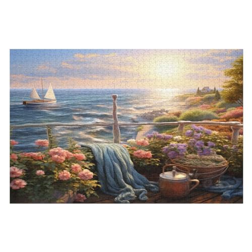 Sonnenuntergang über dem Hafen Puzzle Für Erwachsene 1000 Teile Premium 100% Recyceltes Brett Zum Lernen, Lernspielzeug, Familienspiele Kinder Holzpuzzle （75×50cm） von GGJJTT