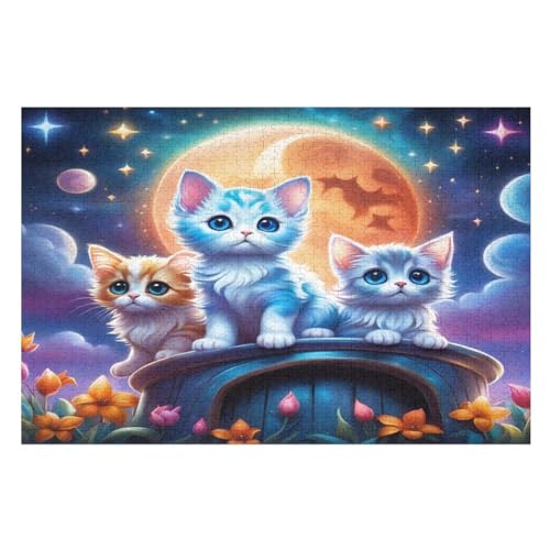 Starry Sky Katze Puzzles 1000 Teile Erwachsener Kniffel Spaß Für Die Ganze Familie - 1000 Puzzleteilige Motive, Holzpuzzle Kinder Erwachsene, Impossible Puzzle Schwer （75×50cm） von GGJJTT