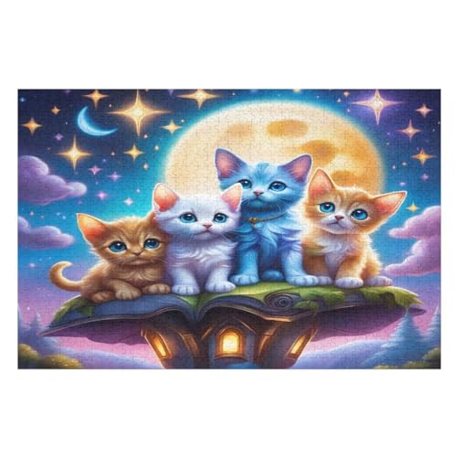 Sternenhimmel Katze -Puzzle, 1000 Teile,Holzpuzzle Für Erwachsene Kinder, Lustiges Spielzeug, Denkspiel, Bildungsspiel, 75×50cm von GGJJTT