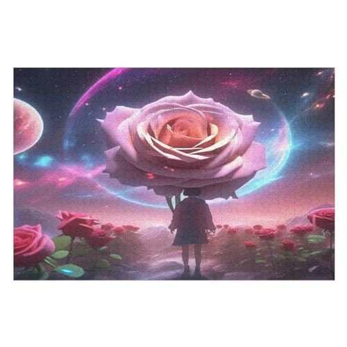 Sternenhimmel Rose Puzzles Für Erwachsene, 1000-teiliges Holzpuzzle, Geeignet Für Kinder Ab 12 Jahren, Die Pädagogische Puzzle Lernen 75×50cm von GGJJTT