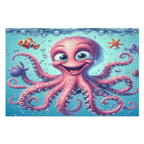 Süßer Oktopus Puzzle Für Erwachsene 1000 Teile Premium Recyceltes Brett Zum Lernen, Lernspielzeug, Familienspiele Kinder Holzpuzzle 75×50cm von GGJJTT