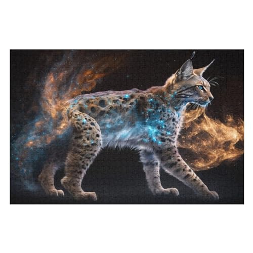 Tier Lynx Holzpuzzle 1000 Teile, Knobelspiele Für Erwachsene, Teenager, Puzzles Unmögliche - Kinder Puzzle Zimmer Deko （75×50cm） von GGJJTT