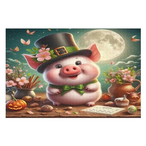 Tiersüßes Schwein -Puzzle, 1000 Teile,Holzpuzzle Für Erwachsene Kinder, Lustiges Spielzeug, Denkspiel, Spielzeug, Bildungsspiel, Herausforderung, Pädagogisch, （75×50cm） von GGJJTT