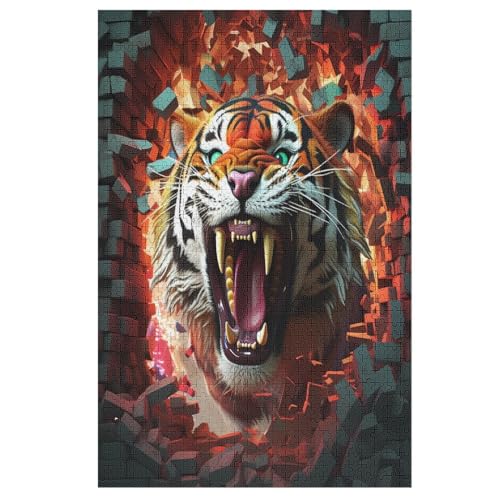 Tiger Puzzle 1000 Teile, Holzpuzzle Für Erwachsene Kinder, Impossible Puzzles, Geschicklichkeitsspiel Für Die Ganze Familie （78×53cm） von GGJJTT