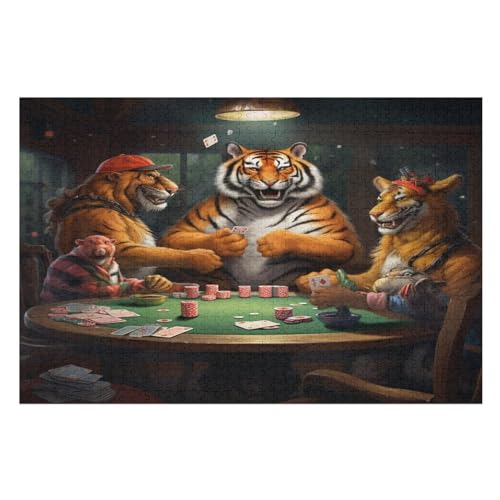 Tiger Puzzle 1000 Teile, Holzpuzzle Für Erwachsene Kinder, Impossible Puzzles, Geschicklichkeitsspiel Für Die Ganze Familie 75×50cm von GGJJTT