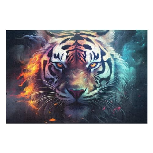 Tiger Puzzle Für Erwachsene 1000 Teile Premium 100% Recyceltes Brett Zum Lernen, Lernspielzeug, Familienspiele Kinder Holzpuzzle （75×50cm） von GGJJTT